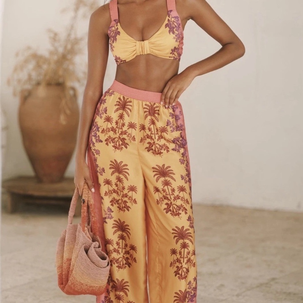 Celandine Anthropologie Beach Club 2 piece outfit set pants crop top medium New - Picture 6 of 7